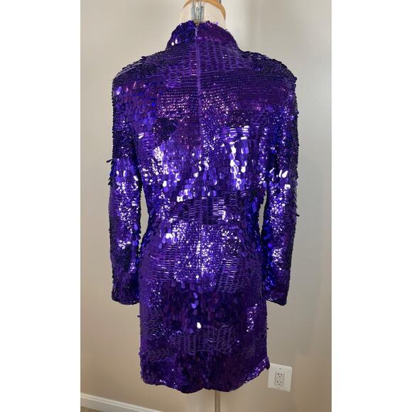 Retrofete April Sequin Embellished Long Sleeve Royal Purple Mini Dress Sz Large - Picture 10 of 12